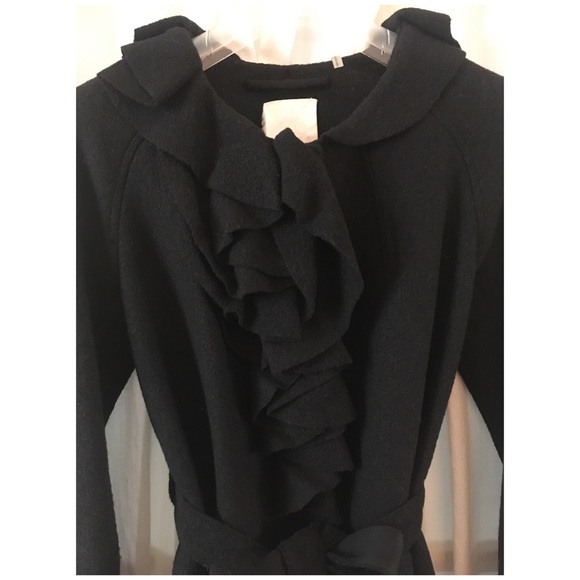 Rebecca Taylor Belted Ruffle Coat BLACK 2/4/6/XS/S - Picture 5 of 8